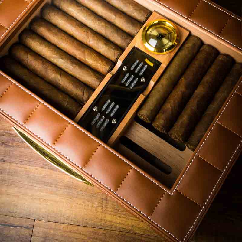 Hộp đựng xì gà Lubinski mặt kính 3 màu nâu-đen-xám